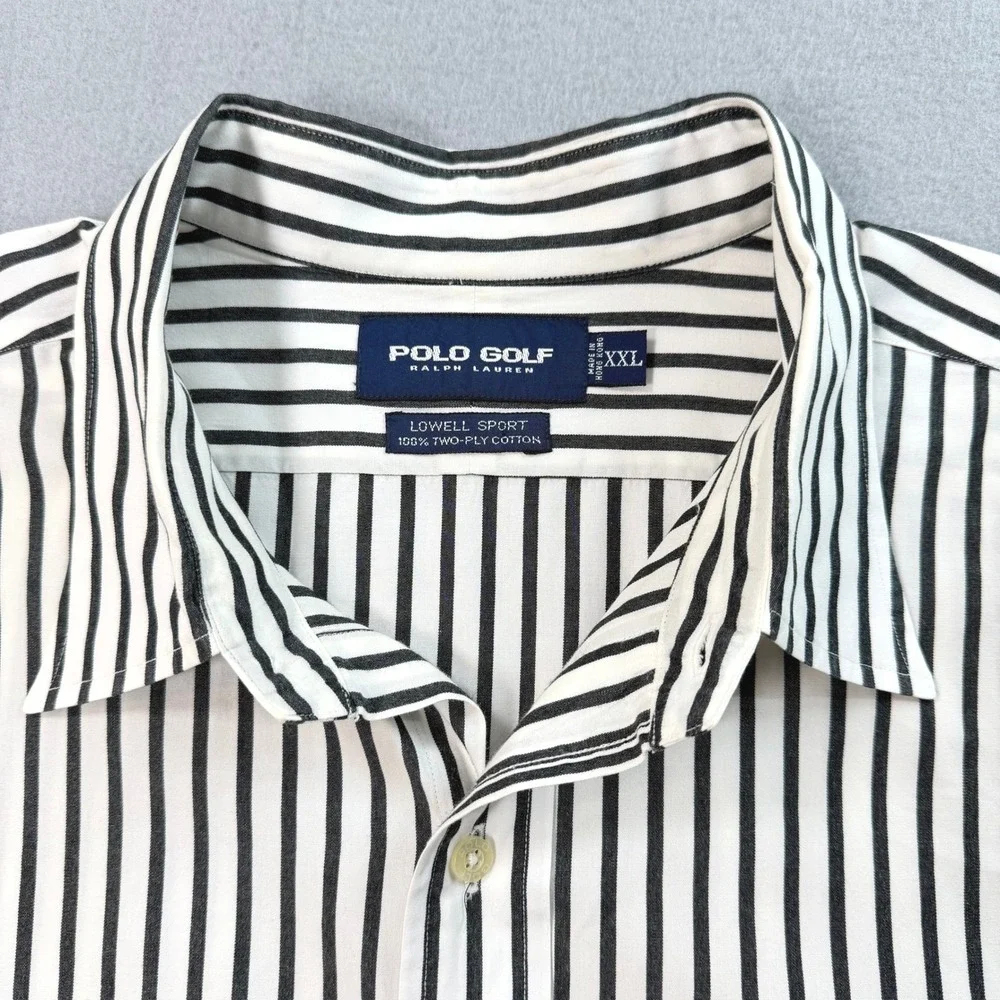 Vintage Y2K Polo Golf Ralph Lauren Men's L/S Shirt XXL Black White Lowell Sport